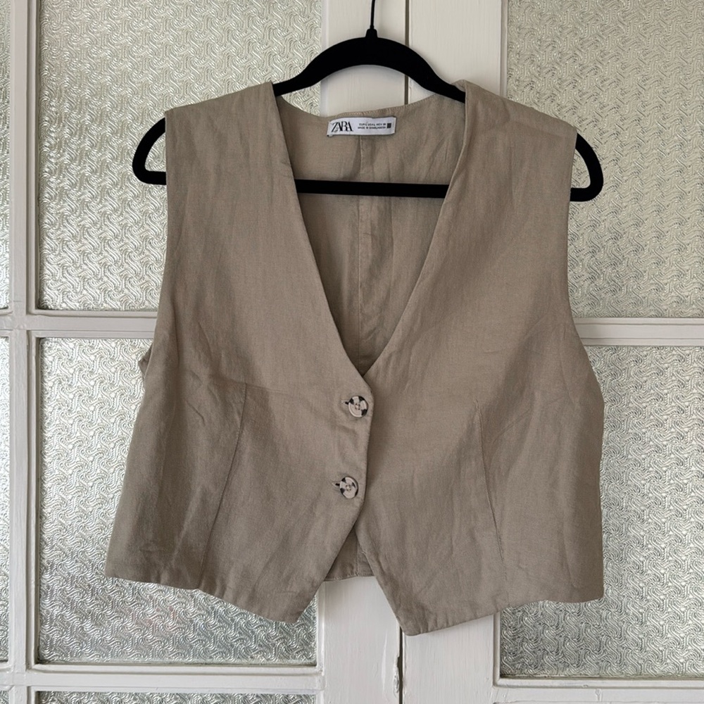 Zara Tan Linen Vest Size Large